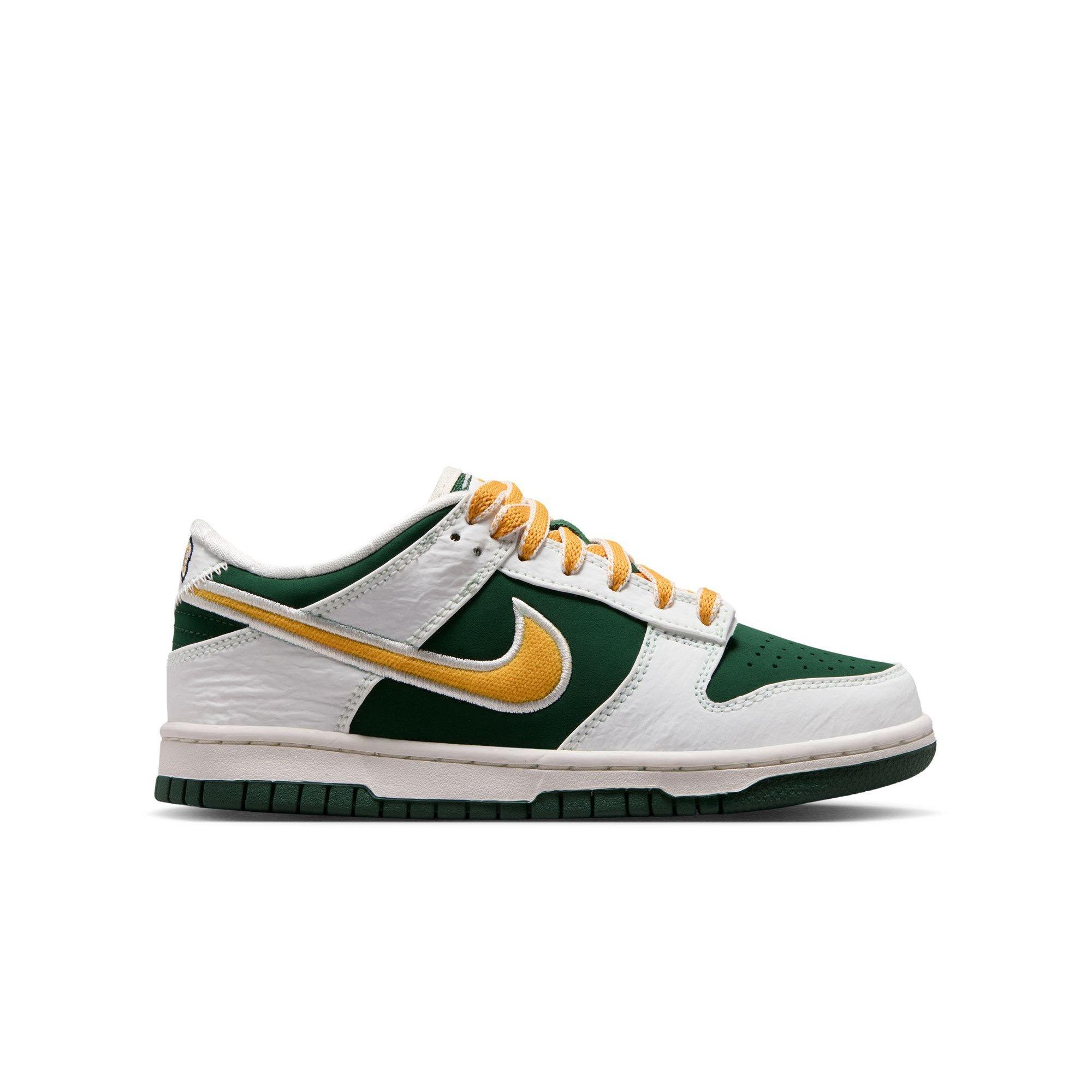 Nike Dunk Low LV8 "Sail/University Gold/Fir/University Red" Grade School Boys' Shoe - WHITE/GREEN/GOLD